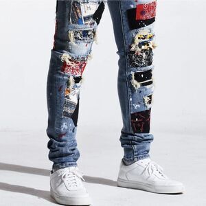 Embellish NYC Mens Rebel Rip and Repair Denim Jeans Size 36 Lightwash Streetwear
